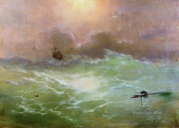 風景 Painting - 嵐の中のイワン・アイヴァゾフスキーの船 海の波